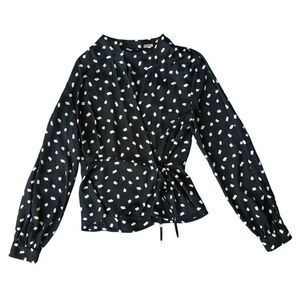 Guilty Black & White Abstract Wrap Blouse | Long Sleeve Tie Waist | Size M